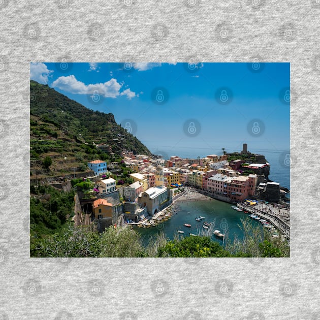 View on the cliff town of Vernazza, one of the colorful Cinque Terre on the Italian west coast by Dolfilms